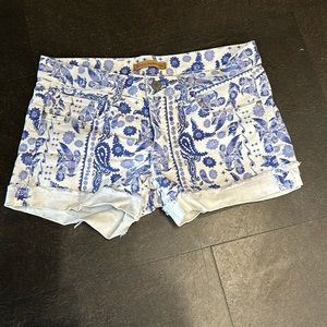 Cute Rebecca Minkoff shorts in a vintage blue paisley pattern
